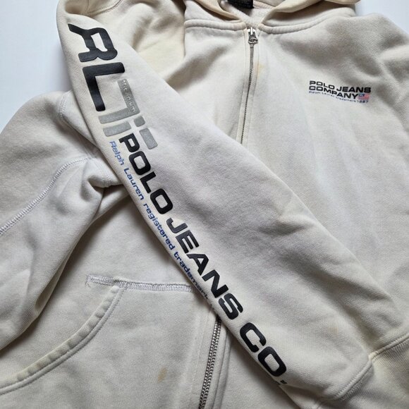 Vintage POLO Ralph Lauren Y2K White Zip Up Logo Hoodies Size XL - Picture 11 of 11
